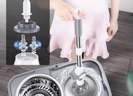 MICHAO Deluxe 360° Spin Mop & Bucket System – Stainless Steel with Mop Heads