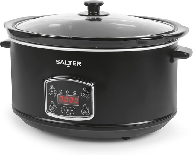 Salter Digital 6.5L Slow Cooker – LED Display, Delay Timer & Keep Warm, Black