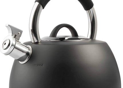 VonShef 2.5L Matte Black Whistling Stove Top Kettle – Stainless Steel, Induction Ready