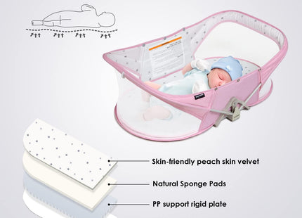 Beberoad Portable Baby Travel Bassinet Pink – Foldable Infant Crib with Mattress & Net