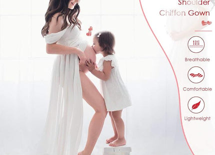 FEOYA Off-Shoulder Maternity Maxi Photoshoot Dress – White