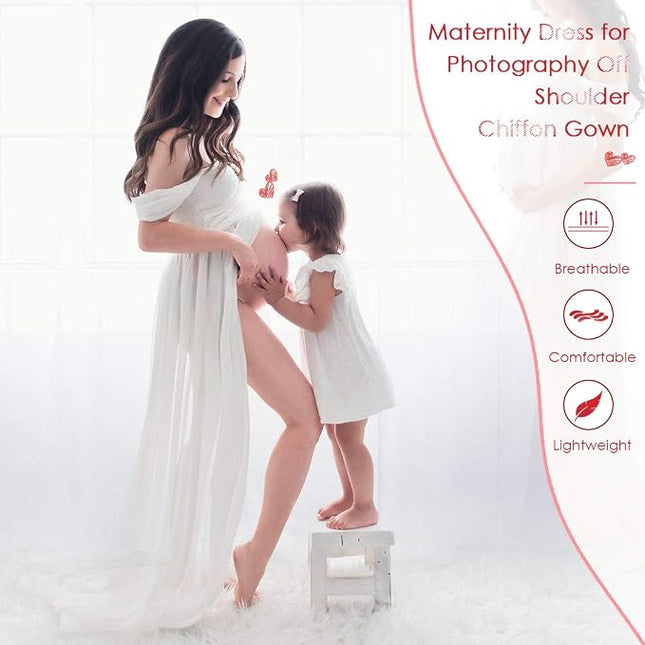 FEOYA Off-Shoulder Maternity Maxi Photoshoot Dress – White