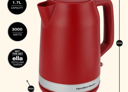 Hamilton Beach Ella 1.7L Electric Kettle, Auto Shut Off, Matte Red - HBK3045MR
