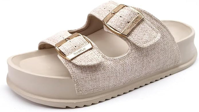 KuaiLu Women's Arch Support Double Buckle Sandals UK 5 – Ivory