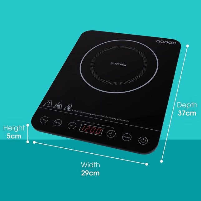 Abode AINDH1002 2000W Portable Induction Hob with Touch Control – Black