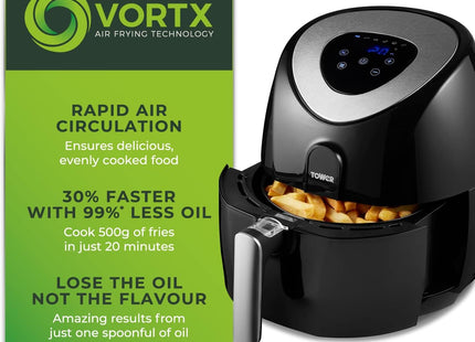 Tower Vortx Digital Air Fryer 4.3L 1500W With Rapid Air Circulation – Black T17024