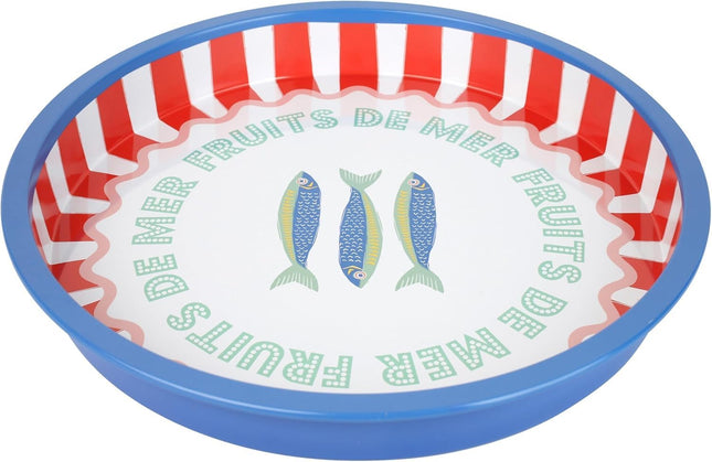 Talking Tables Large Round Serving Tray 30cm – Sardine Fish Design Multicolour Tin Tray
