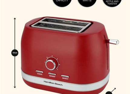 Hamilton Beach Ella 2 Slice Toaster 800W, Wide Slots, HBT1322MR – Matte Red