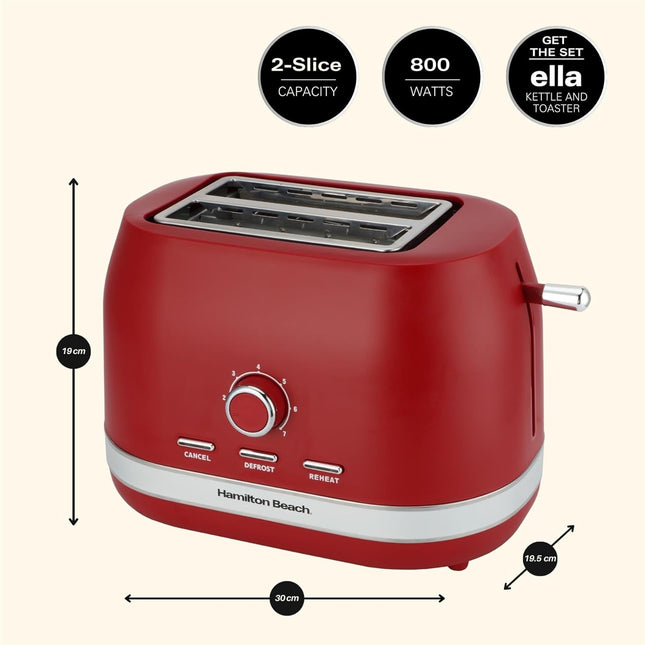 Hamilton Beach Ella 2 Slice Toaster 800W, Wide Slots, HBT1322MR – Matte Red