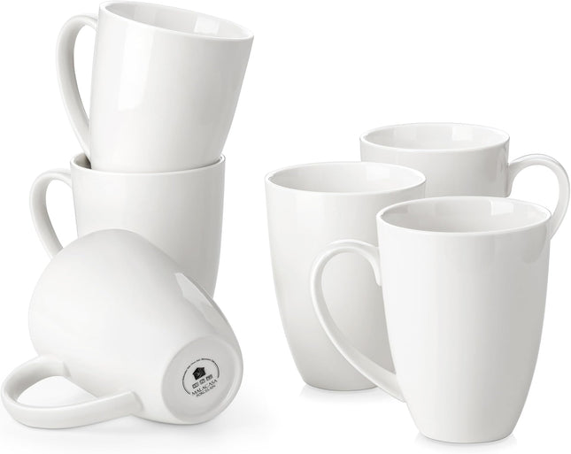 MALACASA REG Porcelain Coffee Mugs Set of 6 – 18oz Ivory White Ceramic Cups