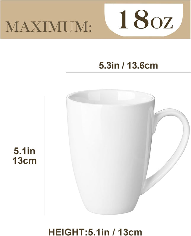 MALACASA REG Porcelain Coffee Mugs Set of 6 – 18oz Ivory White Ceramic Cups