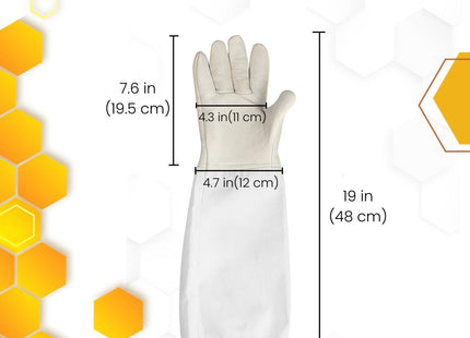 Flexzion Goatskin Leather Beekeeping Gloves with Canvas Arm Guards – White