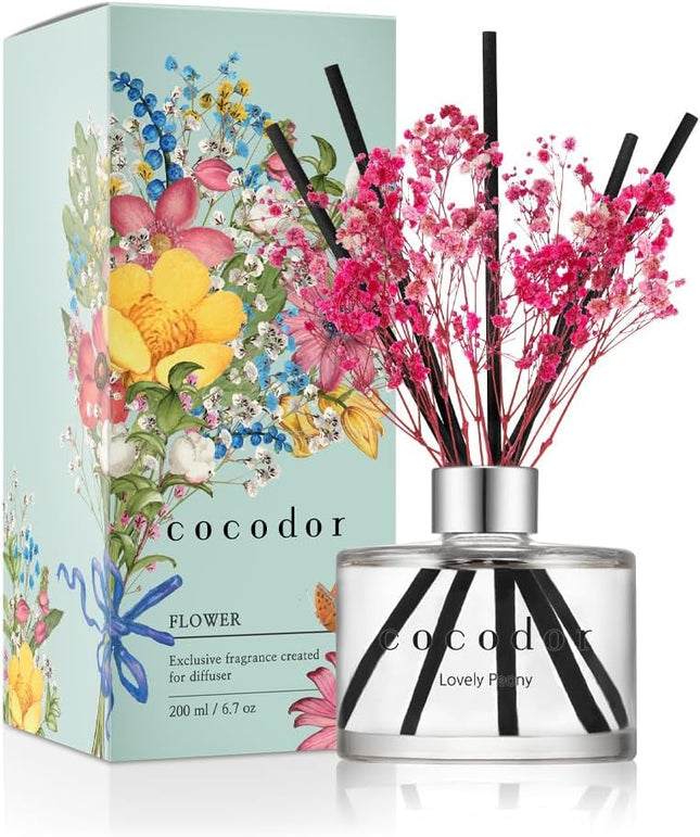 Cocod'or Lovely Peony Reed Diffuser 200ml with Preserved Flowers