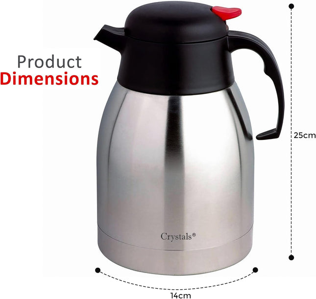 Crystals 2L Thermal Flask Coffee Carafe – Stainless Steel insulated Jug for Hot & Cold Drinks
