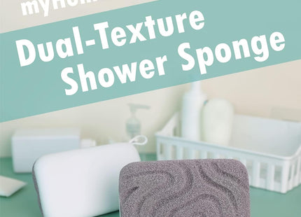 myHomeBody Dual-Texture Exfoliating Shower Sponge 2 Pack – Grey & White