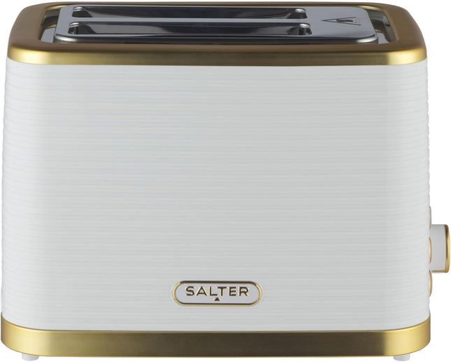 Salter Palermo 2 Slice Toaster 930W – Wide Slots, 7 Browning Levels, White & Gold