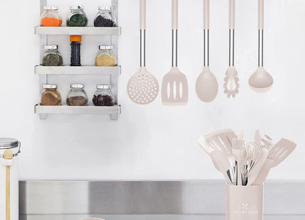 LVEON 15 Pieces Silicone Kitchen Utensils Set, Heat Resistant with Stainless Steel Handle