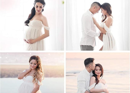 FEOYA Off-Shoulder Maternity Maxi Photoshoot Dress – White