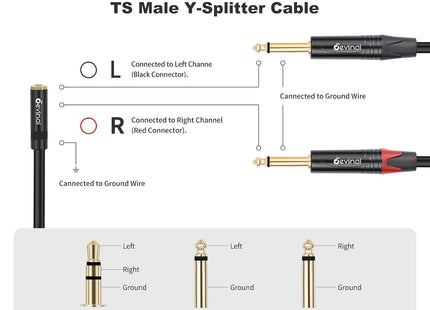 Devinal 3.5mm TRS to Dual 1/4" TS Y Splitter Audio Cable 1ft