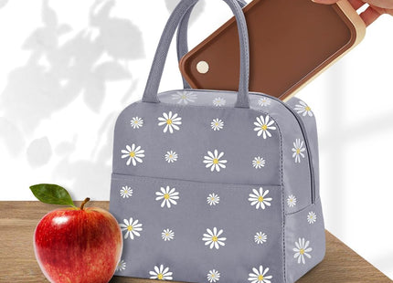 Small Insulated Lunch Bags with Reusable Foil Fabric – Gray Blue Daisy