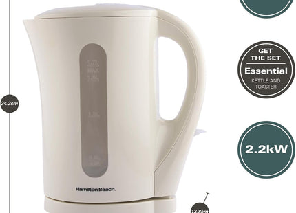 Hamilton Beach Essentials 1.7L Electric Kettle, Auto Shut Off, HB1107C – Cream