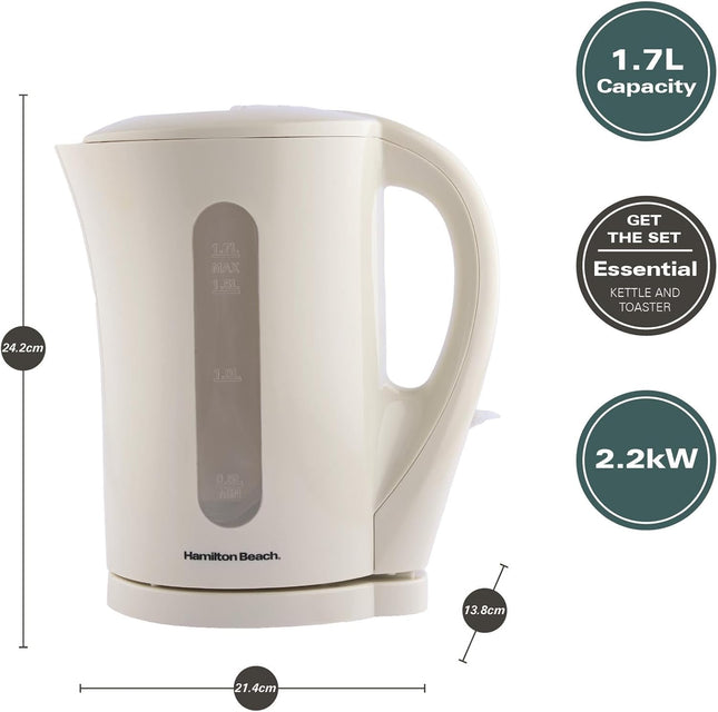 Hamilton Beach Essentials 1.7L Electric Kettle, Auto Shut Off, HB1107C – Cream