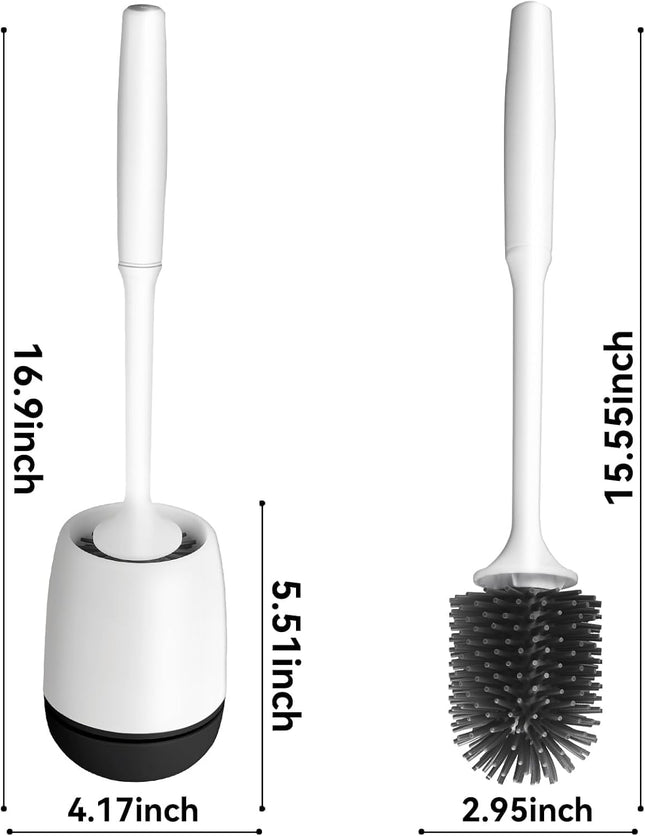 MEKEET Silicone Toilet Brush & Holder Set with Soft Bristle Brush – Black/White