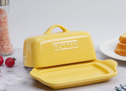 JSHKY Large Porcelain Ceramic Butter Dish for 500g British Butter – Yellow