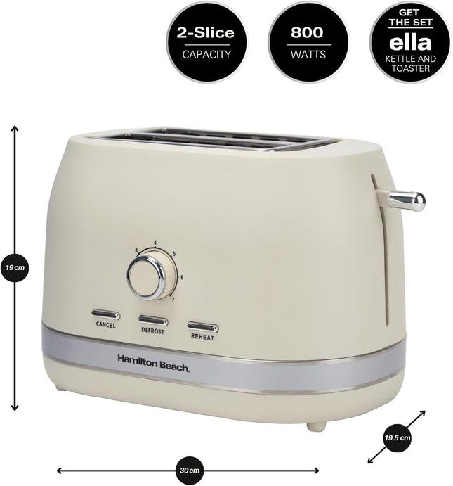 Hamilton Beach Ella 2 Slice Toaster 800W, Wide Slots, HBT1322MC – Matte Latte