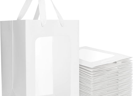 EUSOAR White Gift Bags with Clear Window 18 x 13 x 25cm – 10 Pack