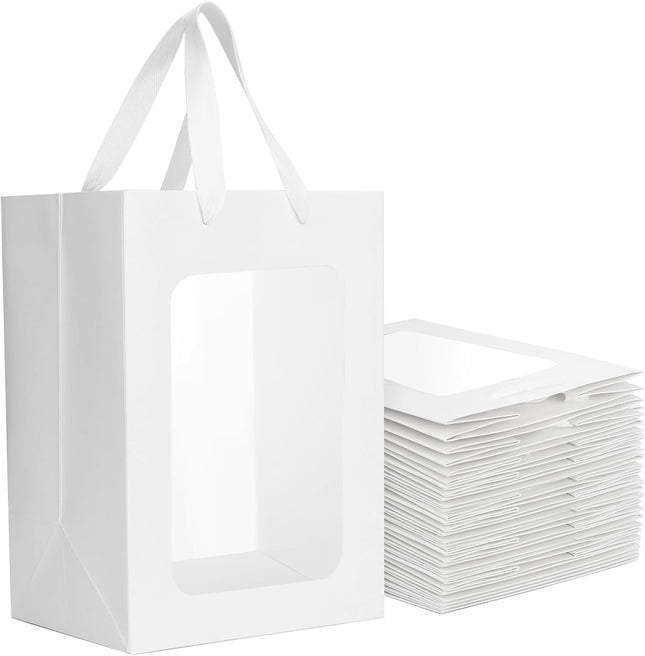 EUSOAR White Gift Bags with Clear Window 18 x 13 x 25cm – 10 Pack