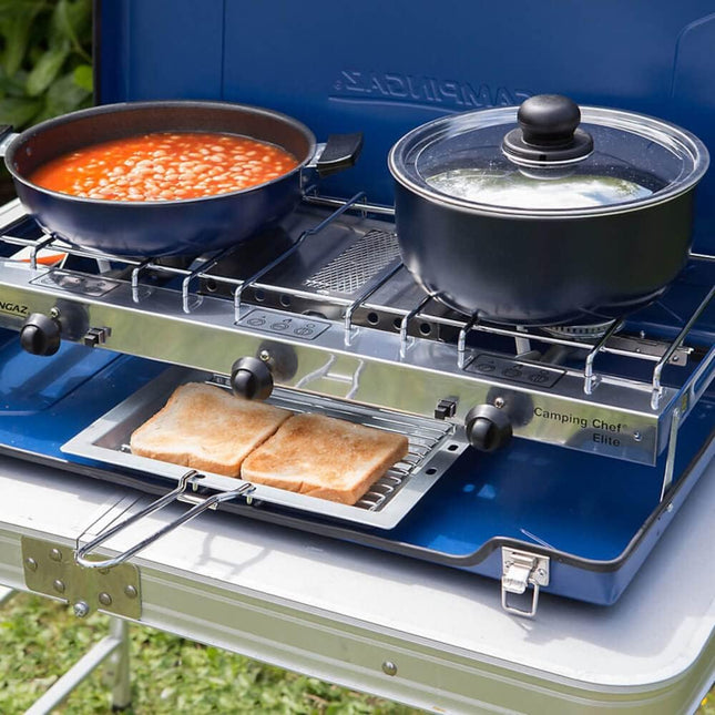 Campingaz Chef Folding Double Burner Gas Stove & Grill 3 x 1.5kW with Piezo Ignition – Blue
