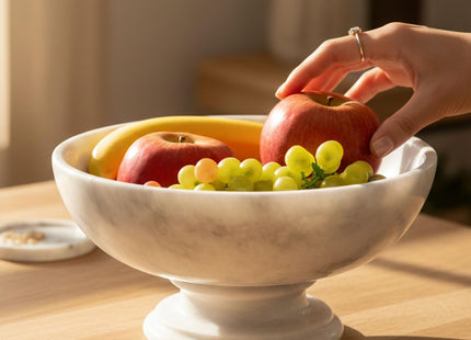 Radicaln Marble Fruit Bowl 10" – Handmade White Stone Serving Bowl