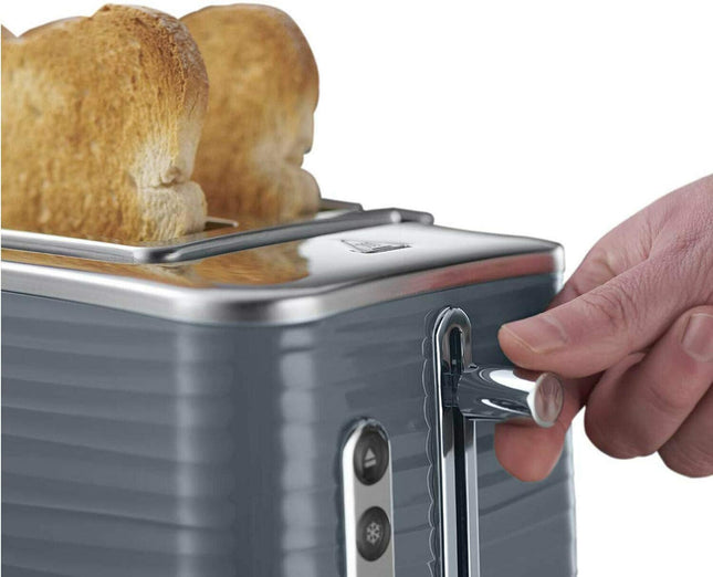 Russell Hobbs Inspire 2 Slice Toaster – Grey Textured High Gloss, Wide Slots, Lift & Look, 6 Browning Settings, 1050W