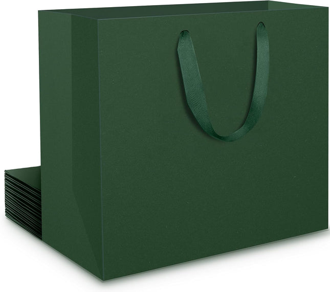 EUSOAR Large Dark Green Gift Bags with Fabric Handles – 10 Pack