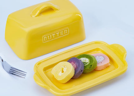 JSHKY Large Porcelain Ceramic Butter Dish for 500g British Butter – Yellow