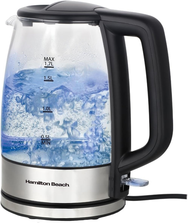 Hamilton Beach 1.7L Illuminating Glass Kettle 2200W, HB5826G, Silver - USED