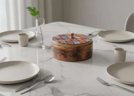 Handmade Wooden Tortilla & Roti Warmer with Lid 9 Inch – Natural Brown