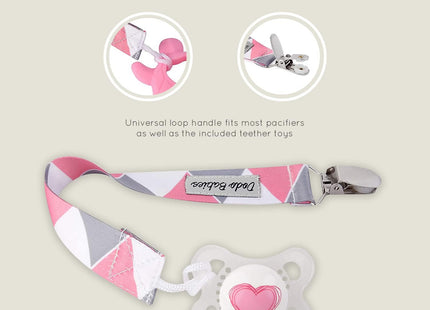 Dodo Babies Pacifier Clip & Teether Toy Set – 4 Pacifier Clips