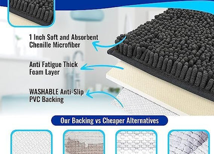 MAYSHINE Chenille Bath Mat 60 x 100cm – Soft Non-Slip Absorbent Bathroom Rug White