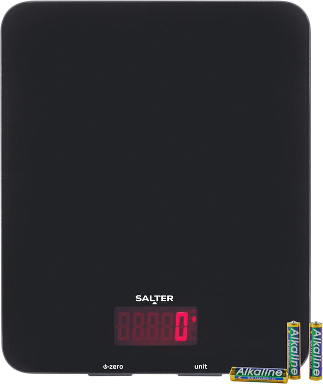 Salter Digital Kitchen Scale 10KG Glass Platform with Backlit Display – Black