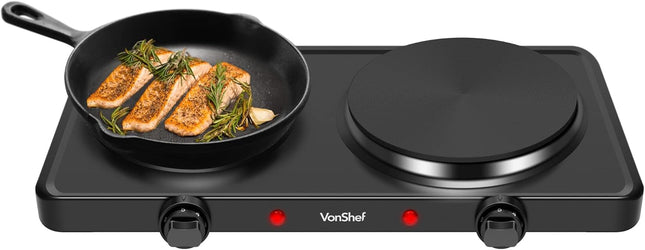 VonShef Portable Double Electric Hob 2500W, Twin Hot Plate Cooker