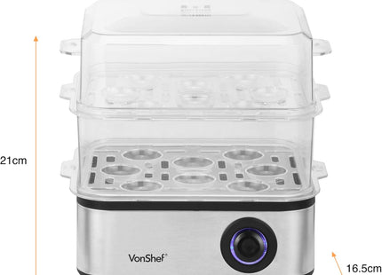 VonShef 3-in-1 Egg Boiler, Poacher & Omelette Maker – Stainless Steel 500W