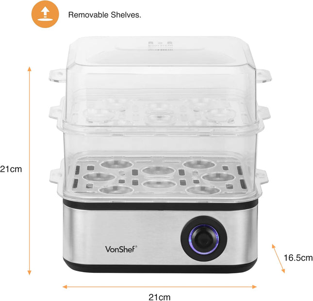 VonShef 3-in-1 Egg Boiler, Poacher & Omelette Maker – Stainless Steel 500W