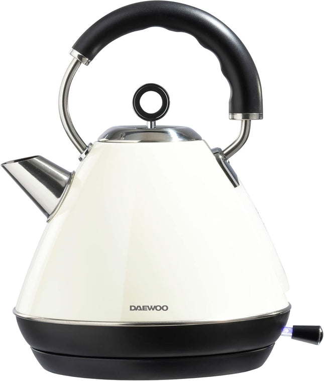 Daewoo Kensington 1.7L Pyramid Kettle – 3000W Stainless Steel Electric Kettle, Cream