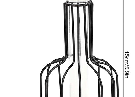 Pack of 2 Black Flower Vase with Metal Frame and Clear Glass – Black