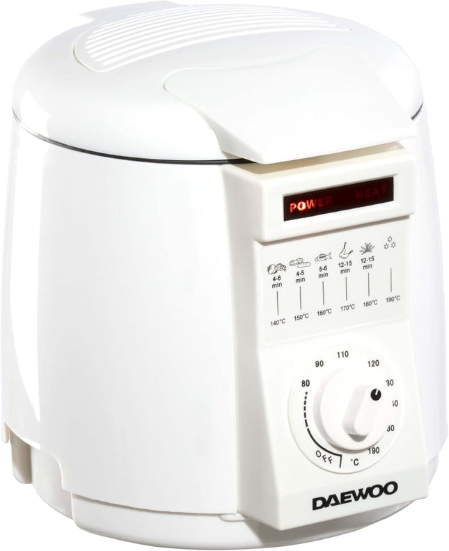Daewoo SDA2324 Mini Deep Fat Fryer 1L Compact Oil Cooker, Adjustable Temperature White