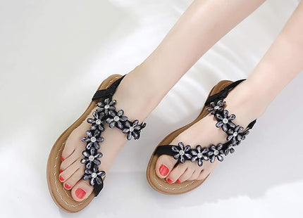 ZOEREA Women's Bohemian T-Strap Flat Sandals Black – UK 3.5