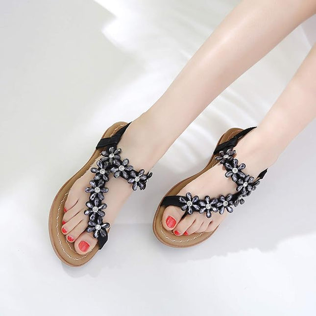 ZOEREA Women's Bohemian T-Strap Flat Sandals Black – UK 3.5
