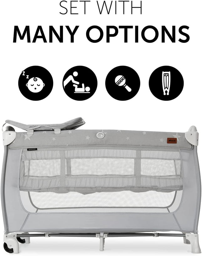 Hauck Sleep N Play Center Travel Cot Set 120 x 60cm – with Changing Mat, Stars